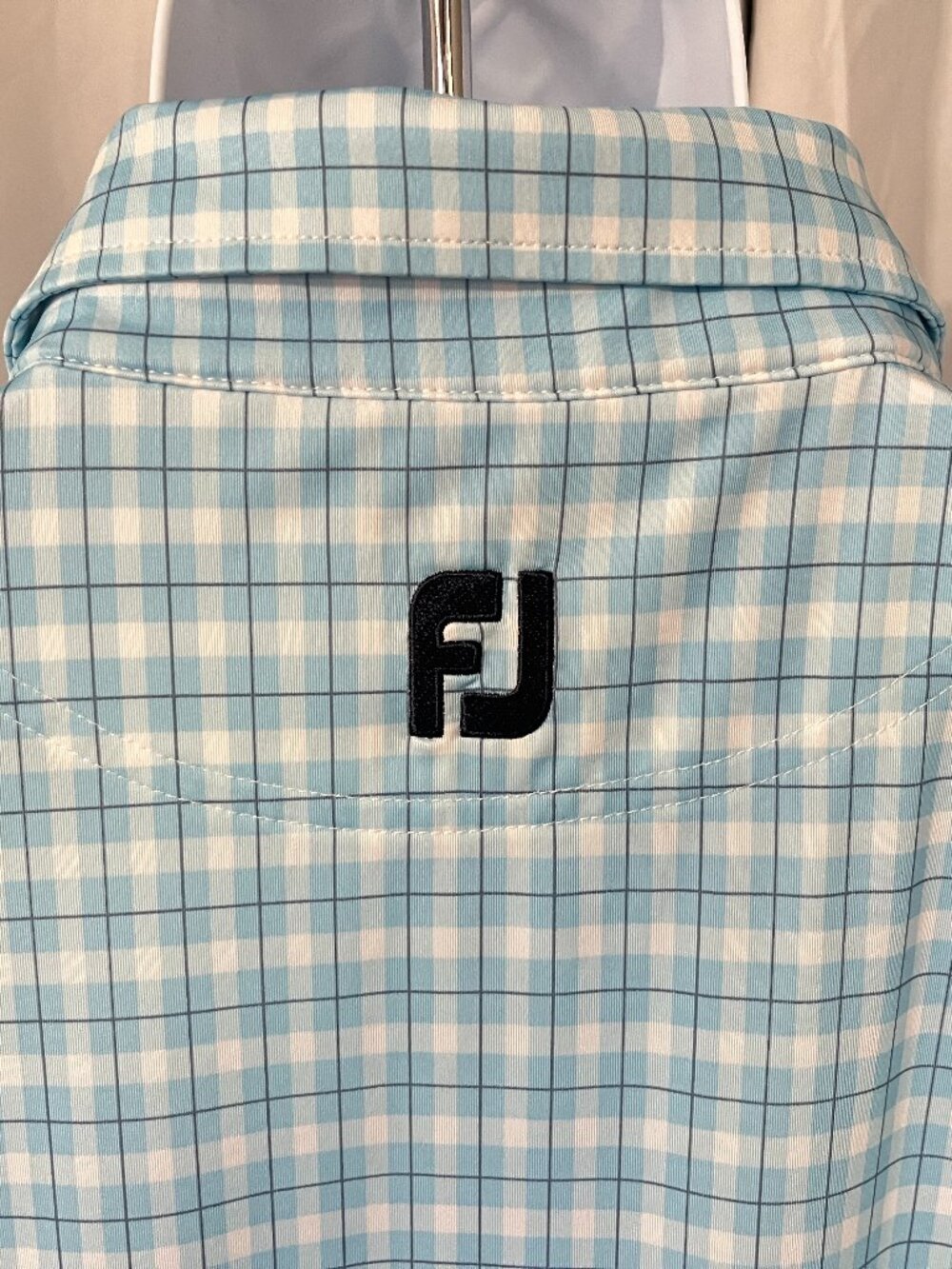 ⛳ FootJoy FJ Men’s Blue White Plaid Golf Polo Shirt XXL Short Sleeve EUC 🧵